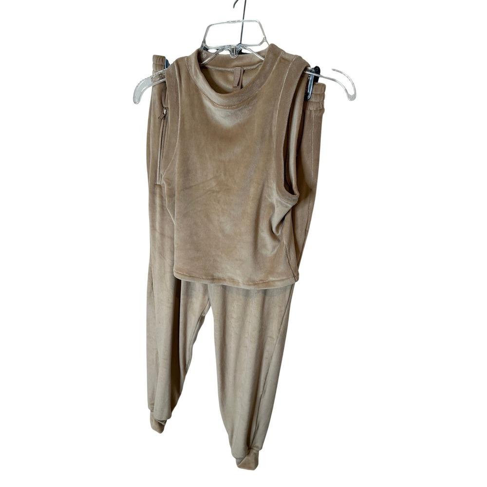 Skims Velour Sleep Set Sleeveless Crop Top Joggers‎ Camel Beige Womens Small
